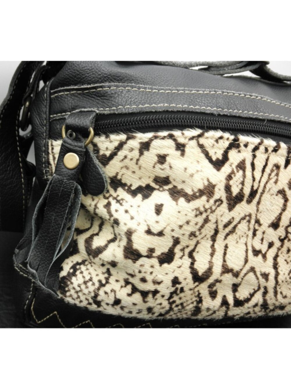 Myra Genuine Hair Black Cowhide Soft Leather Western Crossbody Shoulder Bag FLAW - Picture 12 of 13